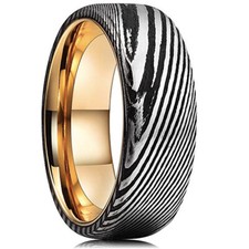 Ebay Wedding Ring Men Women. 8mm Black Damascus Wedding Band w Rose Gold Inside picture