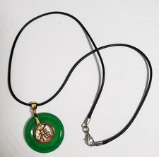 Chinese Natural Green Jade Round Buckle Harmony Lucky Pendant 16