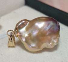 Huge 15-25mm Real Natural Multicolor South Sea Baroque Pearl Pendant 14k gold picture
