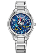 CITIZEN DISNEY DANCING MINNIE FE6106-52W BLUE DIAL SILVER BRACELET WOMENS WATCH picture