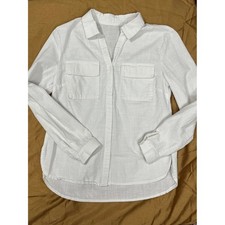 Classic White Long Sleeve Button Front Shirt small flax cotton picture