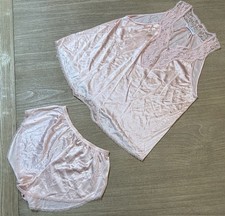 Vtg 80s Vanity Fair Pastel Pink Lace Cami & Petti Shorts Loungewear Set XS picture