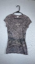 Maurices Shirt Womens Medium Gray Scoop Neck Short Sleeve Paisley Studded picture