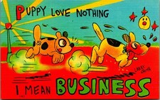 Larry Smith Artist Signed Comic Puppy Love Dogs Linen Asheville Postcard Co UNP picture