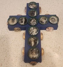 Frida Folk Art Bottle Cap & Flat Marble Portraits Wood Cross picture