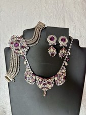 Vintage Signed Hobe’ Parure Amethyst Rhinestone Necklace Bracelet Earrings RARE picture
