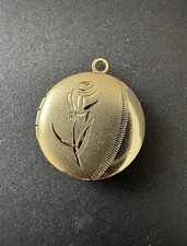 Vintage Filled Round Locket PendantEtched Flower Stripes picture