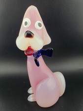 RARE Archimede Seguso Vintage Pink Alabastri Murano Art Glass Puppy Dog Figurine picture