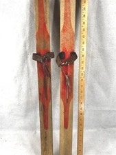 antique wooden skis childs bent wood Withington label 42 long original 1900 picture