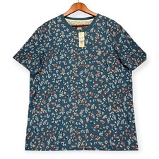 Original Penguin Men's XL Midnight Blue Floral Embroidered Tee 100% Cotton NWT picture