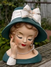 Vintage Lady Head Vase with double bows on hat picture