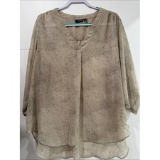 a.n.a Blouse Women 2X Tan Preowned V-Neck Speckled Chiffon High Low Hem picture