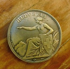 Switzerland 1850 A 5 Francs Seated Helvetia Original  Paris mint G2U picture