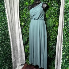 Birdy Grey Dress Large Green Formal One Shoulder Sleeveless Maxi Womens 2998 picture