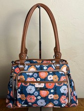 Lily Bloom Maggie Satchel, Eclectic Blue Floral Print, Faux Leather Handles, EUC picture
