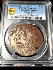 RARE 1578-95 PB PCGS Genuine VF Detail Calico-672 Bolivia 8R picture