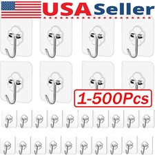 1~500 PCS Stainless Steel Adhesive Sticky Hooks Heavy Duty Wall Hook Hangers lot picture
