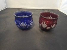 Vintage Cobalt Blue And Ruby Red Cut To Clear Bowls picture