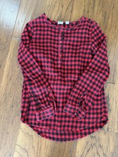 Girls Gap Kids Red Black Buffalo Plaid Long Sleeve Flannel picture