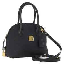MCM Logogram Vicetos Hand Bag PVC 2way Black Gold Auth gh1799 picture
