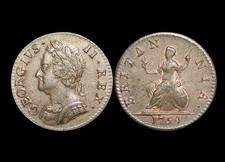 Great Britain, George II (1727-1760), Copper Farthing, 1754, a lot of (1) coin(A picture
