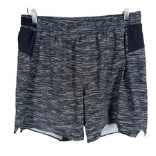 Lululemon Surge Lined Running Shorts Mens M Black White Static Pattern 6