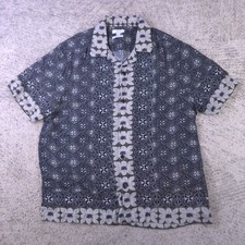 Reiss Linen Camp Shirt Mens XL Polynesian Geometric Pantain Gray Short Sleeve picture
