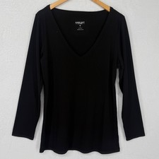Torrid Super Soft Rib V-neck Long Sleeve Top Womens Size 1X Black Stretch NWT picture
