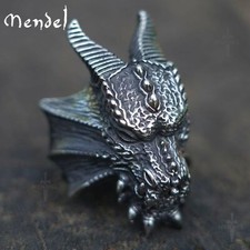MENDEL Cool Large Gothic Mens Stainless Steel Dragon Head Ring For Men Size 7-15 picture