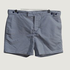 Frescobol Carioca Wave Print Swim Shorts Navy White Size 34 Coastal Preppy picture
