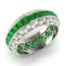 2.70 Ct Natural Emerald Diamond Engagement Eternity Band 14K Real White Gold picture