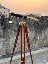 Antique Brass Leather Maritime Telescope Spyglass with Tripod Stand Nautical picture