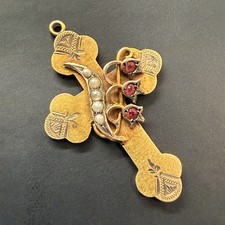 Antique Australian 9ct Gold Seed Pearl And Paste Crucifix Robert Rollason Cross picture