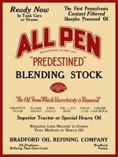 1927 Bradford Oil Refining All Pen Motor Oil NEW Metal Sign: 12x16