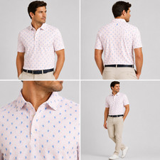 JOHNNIE-O Mens MEDIUM Low Country Azalea Pink Graphic Golf Polo Featherweight picture