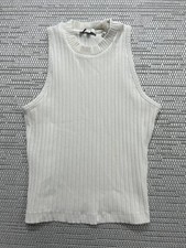Vince Shirt Womens Small White Cotton Blend Ribbed Knit Tank Top  picture