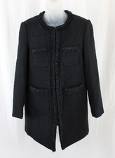 J.Crew Women's Black Wool Blend Fringe Accent Long Sleeve Lady Coat Jacket 4P picture