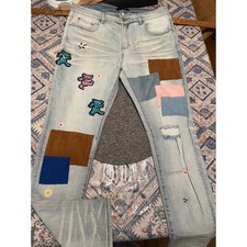 Amiri Mens Patchwork Dancing Bear Embroidered Jeans Light Wash Size 36 DW7056 picture