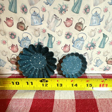 Antique toy 2pc Blue/White Speckled enamelware Fluted Candy & Chocolate Molds picture