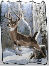 Vintage Al Agnew Early Snow Whitetail Deer Print Fleece Throw Blanket Northwest  picture