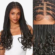 Frodio Braided Wig Veralux Fiber Full Lace 24 Inch Braided Wigs Curly Ends For picture