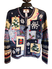 Vintage 2002 Tiara Petites Christmas Cardigan PS Patchwork Holiday Sweater picture