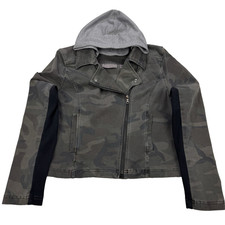 Marrakech Anthropology Jacket Women L Camo Green RR90187HD-C Removable Hood Moto picture