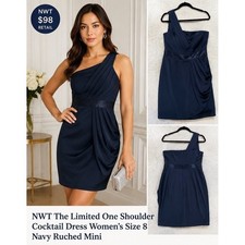 Womens 8 The Limited Dress Navy Blue One Shoulder Ruched Mini Cocktail Wedding picture