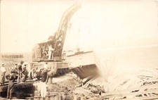 J30/ Railroad Wreck Disaster RPPC Postcard c1910 Crane People 80 picture