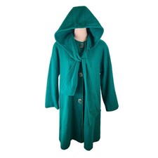 Vintage Jofeld Hooded Wool Blend Swing Coat-Teal/Emerald Green Size Medium USA picture
