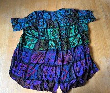 Roaman's Vtg crinkle-textured Sz 24 top abstract geometric Green Purple Blue picture
