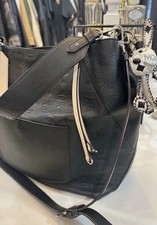 MCM Klara Shoulder Bag Large Embossed Black Leather Crossbody Purse Handbag picture