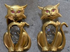 1995 MASCO (SET OF TWO)  Brass Plated Cat CRYSTAL TUMMY/EYES  Sun Catchers 5