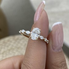 1.5ct IGI Certified E/VVS2 Oval Lab Created Diamond Engagement Ring Yellow Gold picture